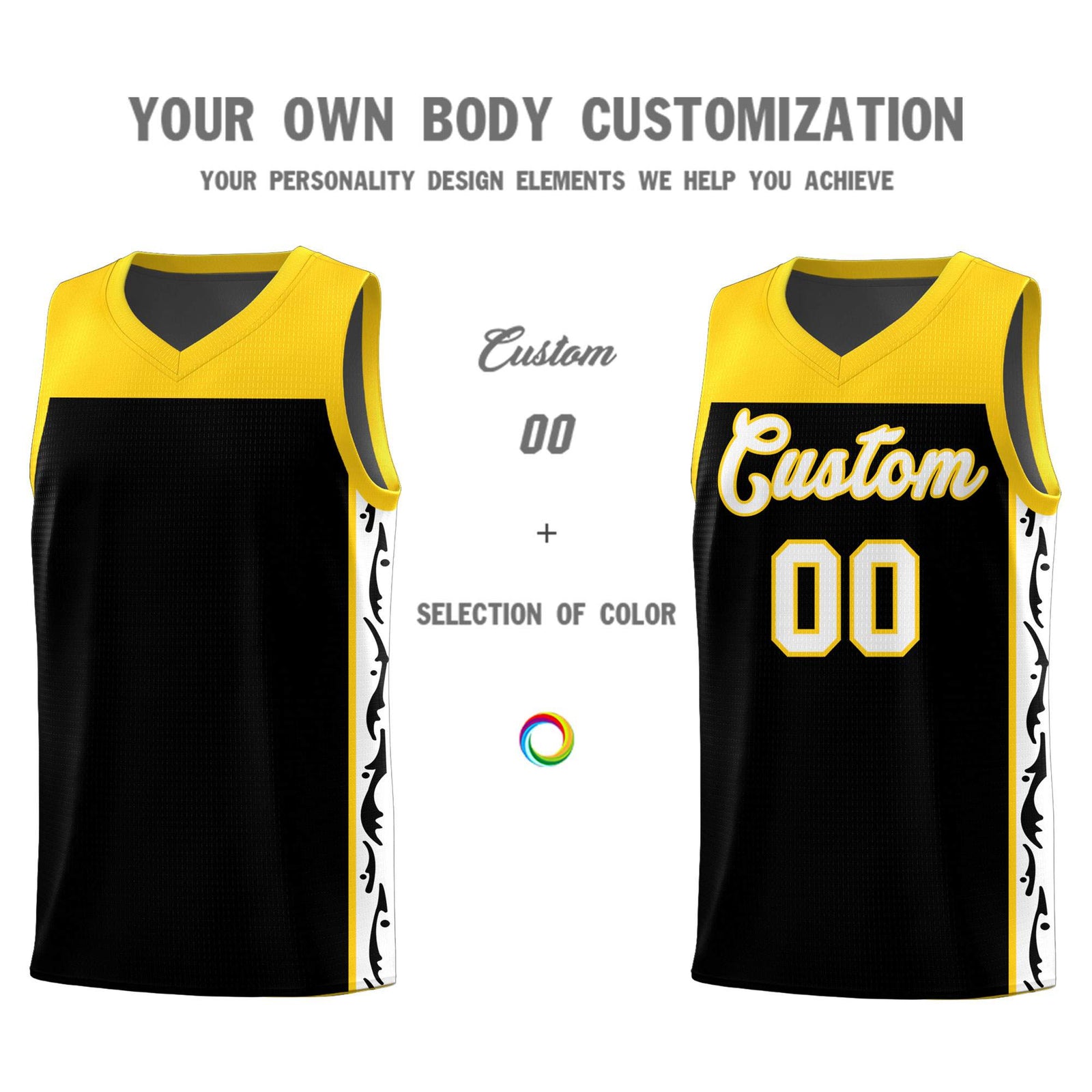 Custom Black Side Pattern Sports Uniform Basketball Jersey
