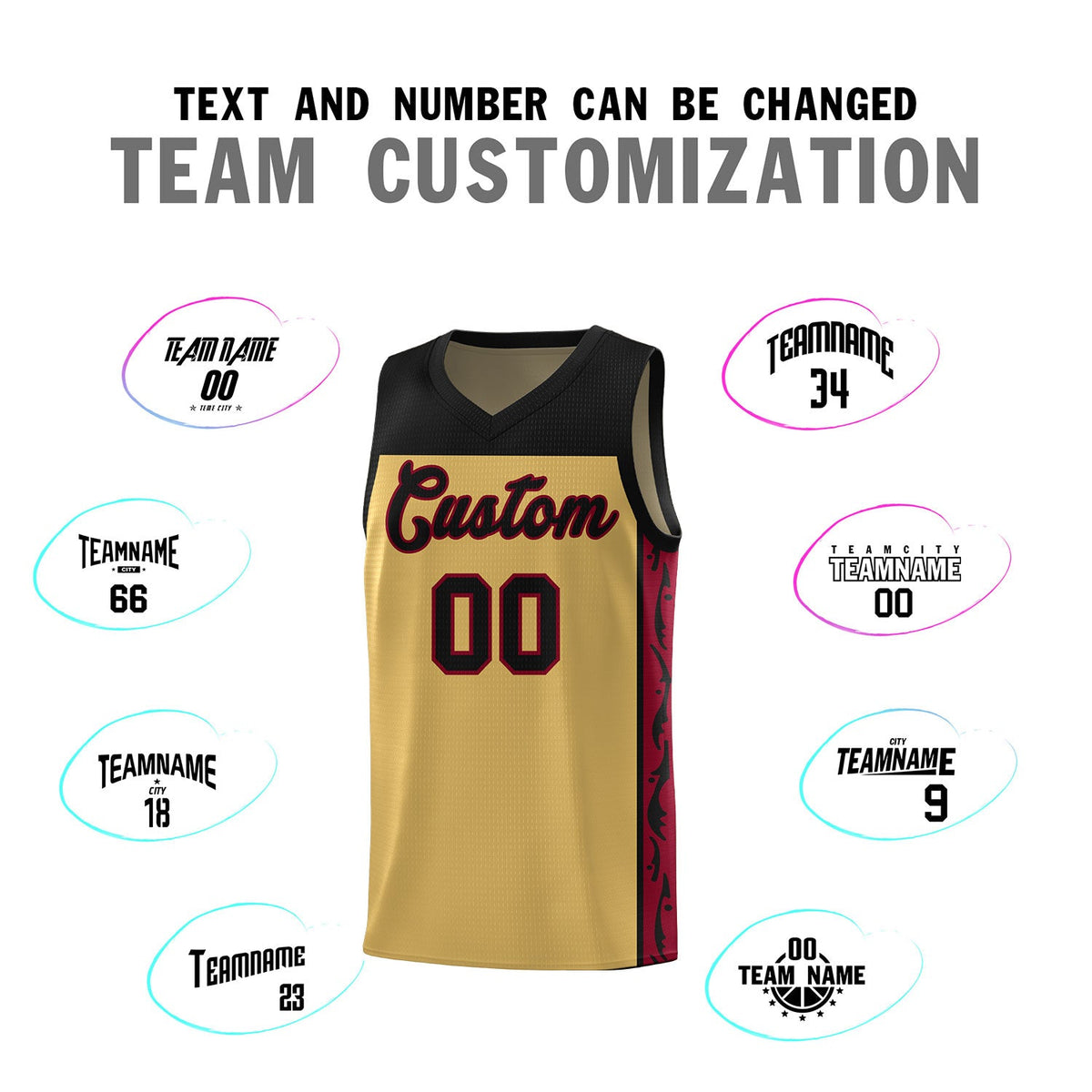 Custom Old Gold Side Pattern Sports Uniform Basketball Jersey