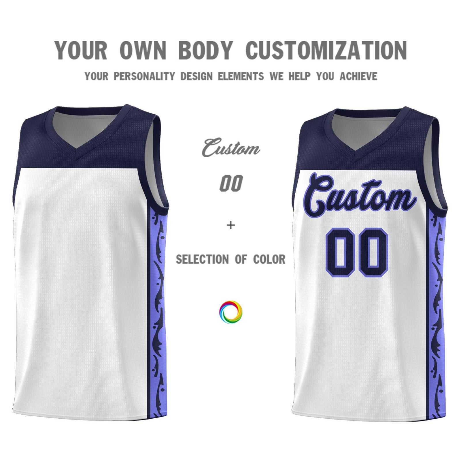 Custom White Side Pattern Sports Uniform Basketball Jersey