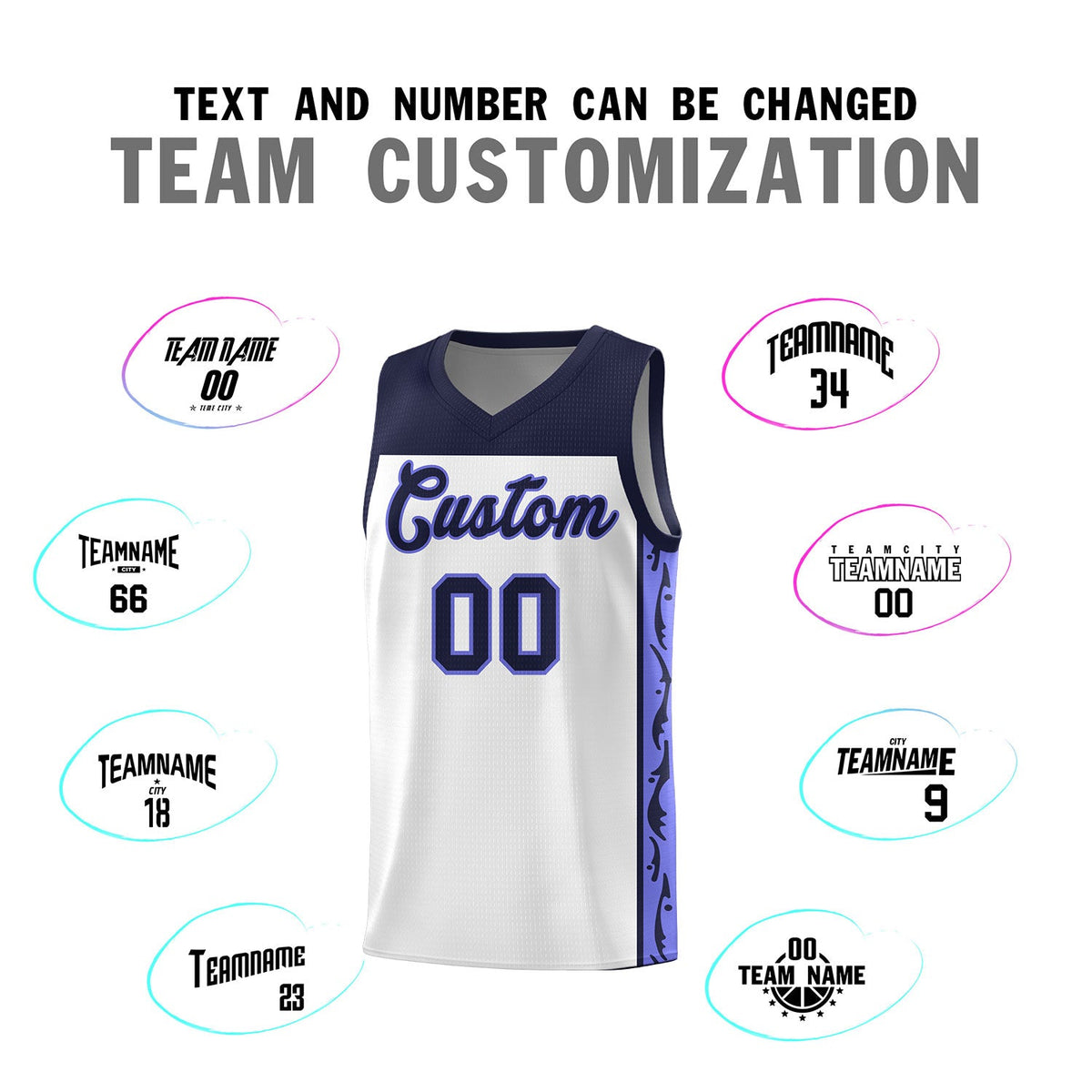 Custom White Side Pattern Sports Uniform Basketball Jersey