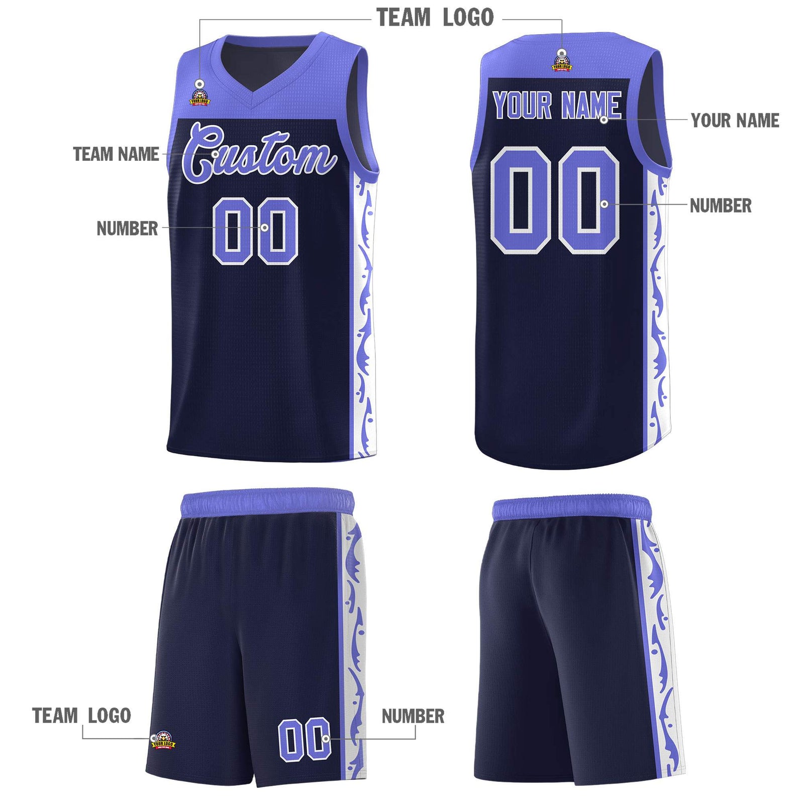 Custom Navy Side Pattern Sports Uniform Basketball Jersey
