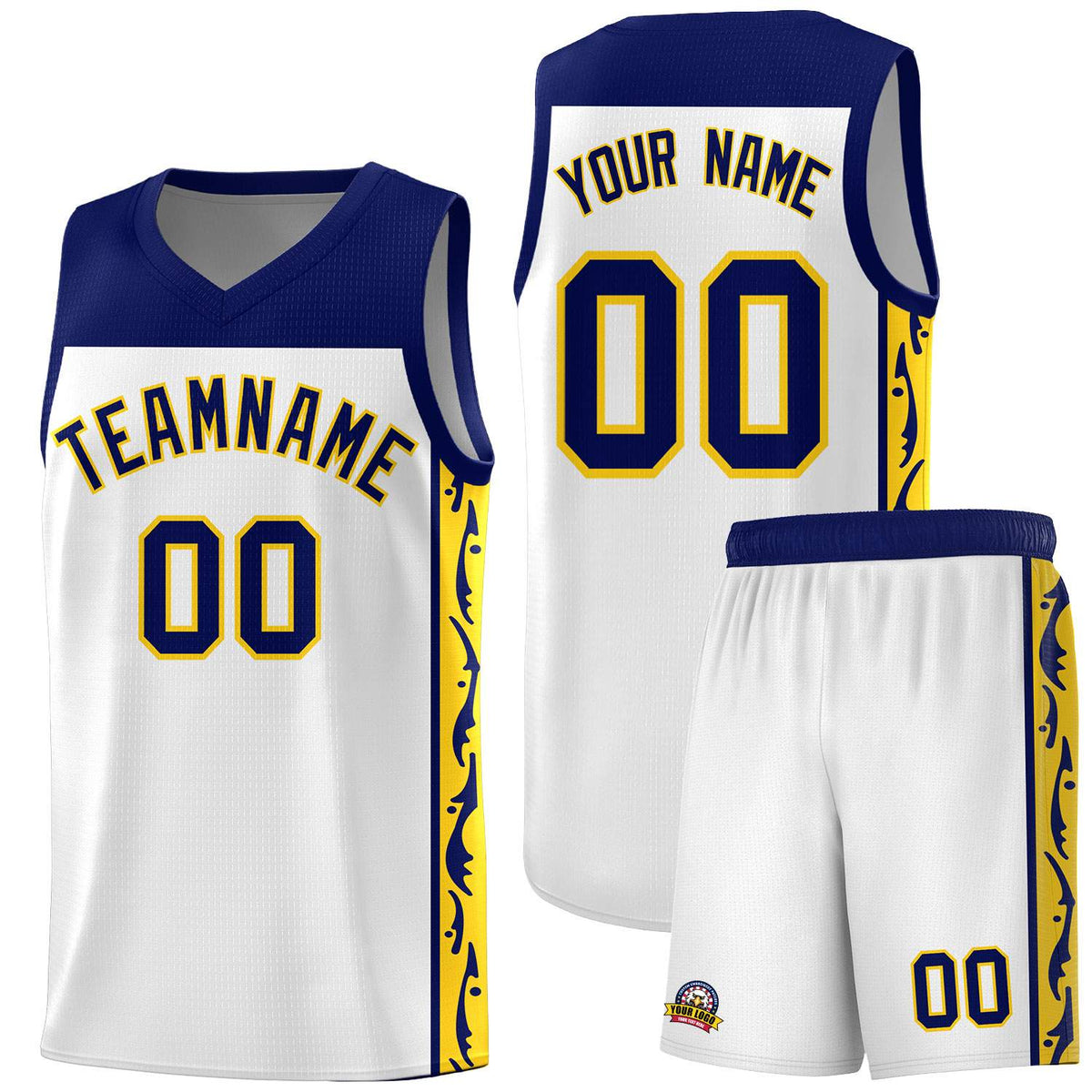 Custom White Side Pattern Sports Uniform Basketball Jersey