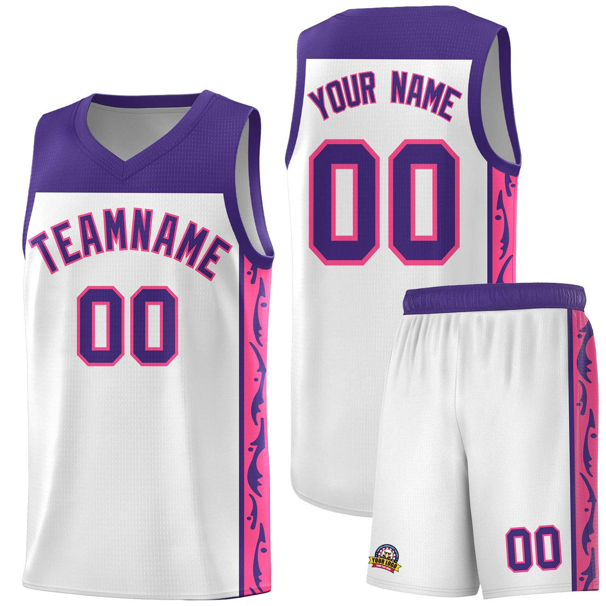 Custom White Side Pattern Sports Uniform Basketball Jersey