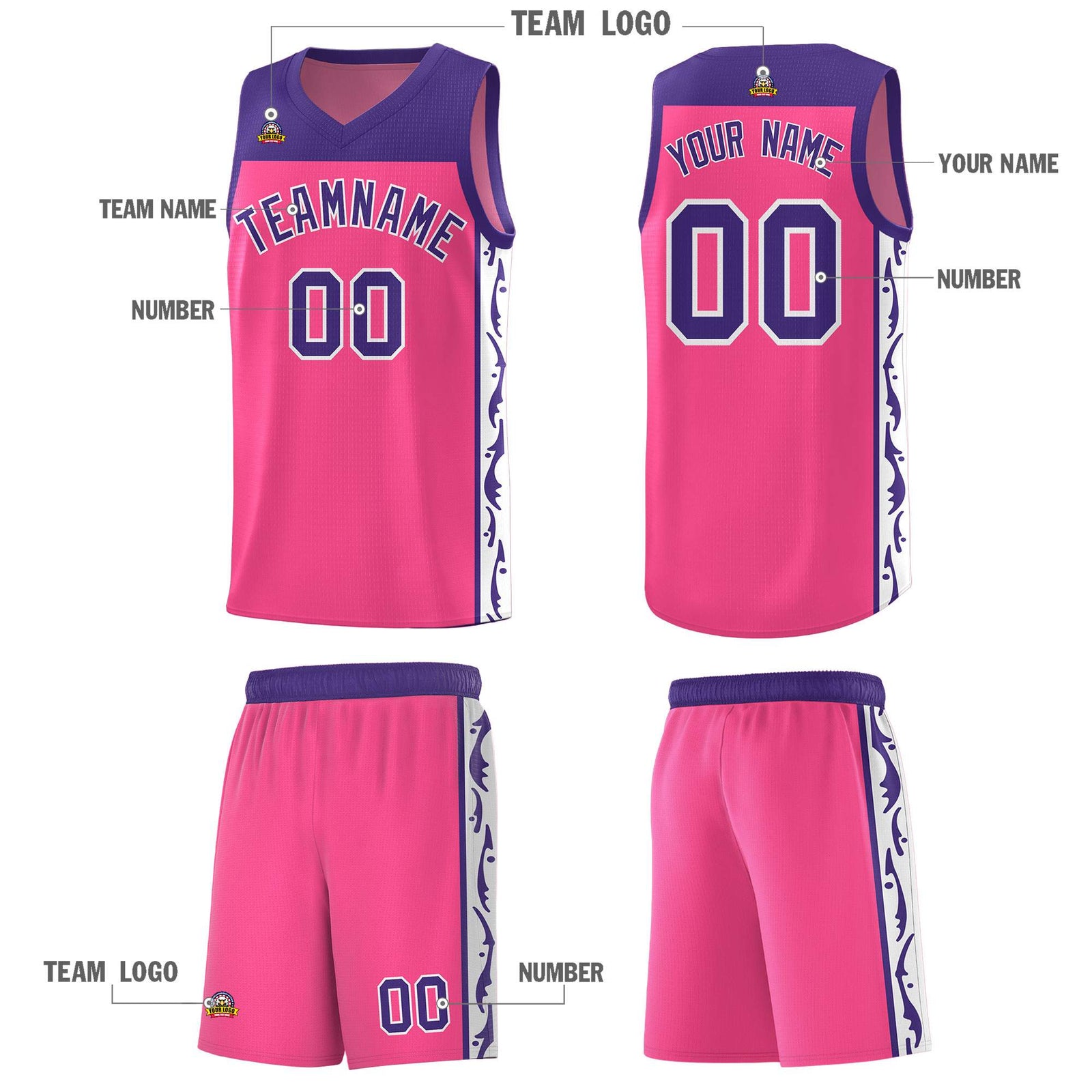 Custom Pink Side Pattern Sports Uniform Basketball Jersey