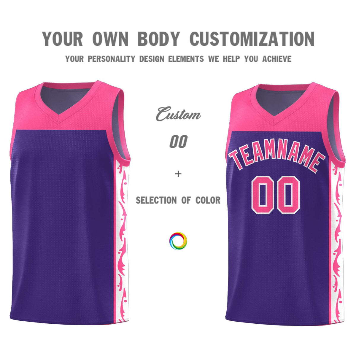 Custom Purple Side Pattern Sports Uniform Basketball Jersey