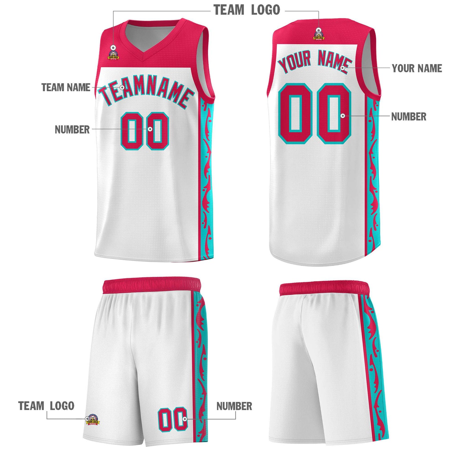 Custom White Side Pattern Sports Uniform Basketball Jersey