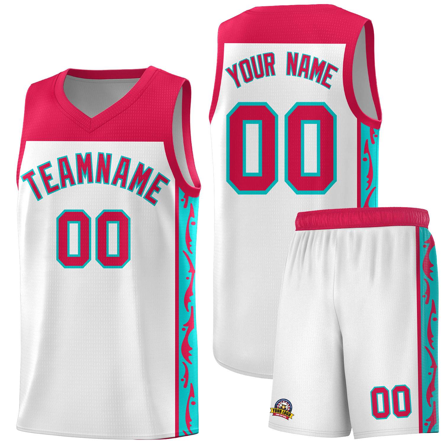 Custom White Side Pattern Sports Uniform Basketball Jersey