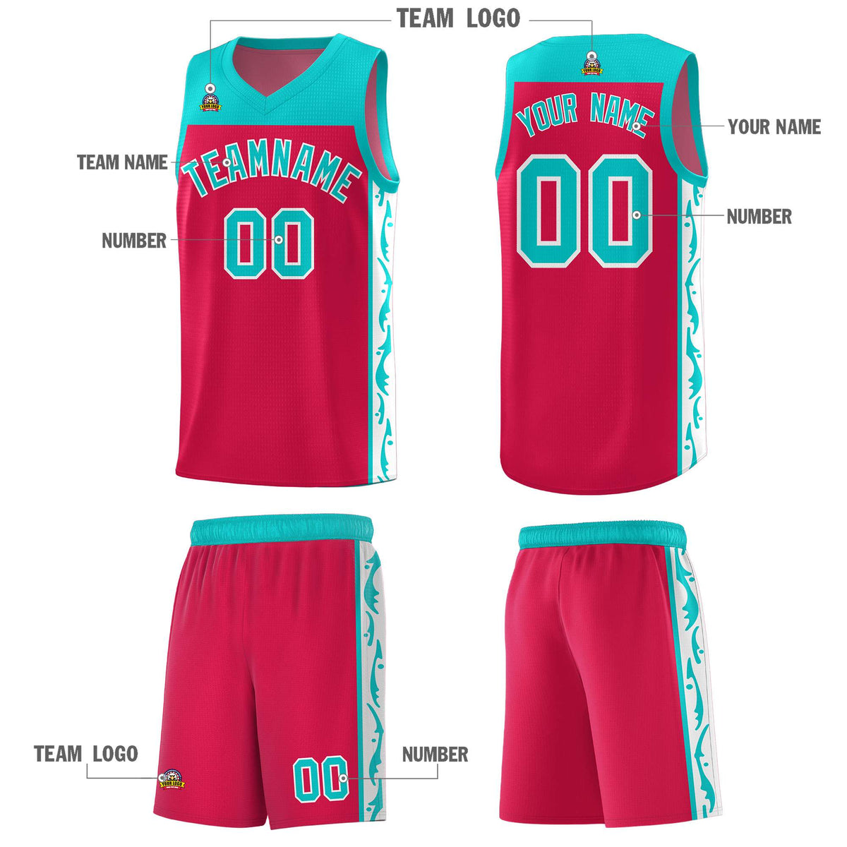 Custom Red Side Pattern Sports Uniform Basketball Jersey