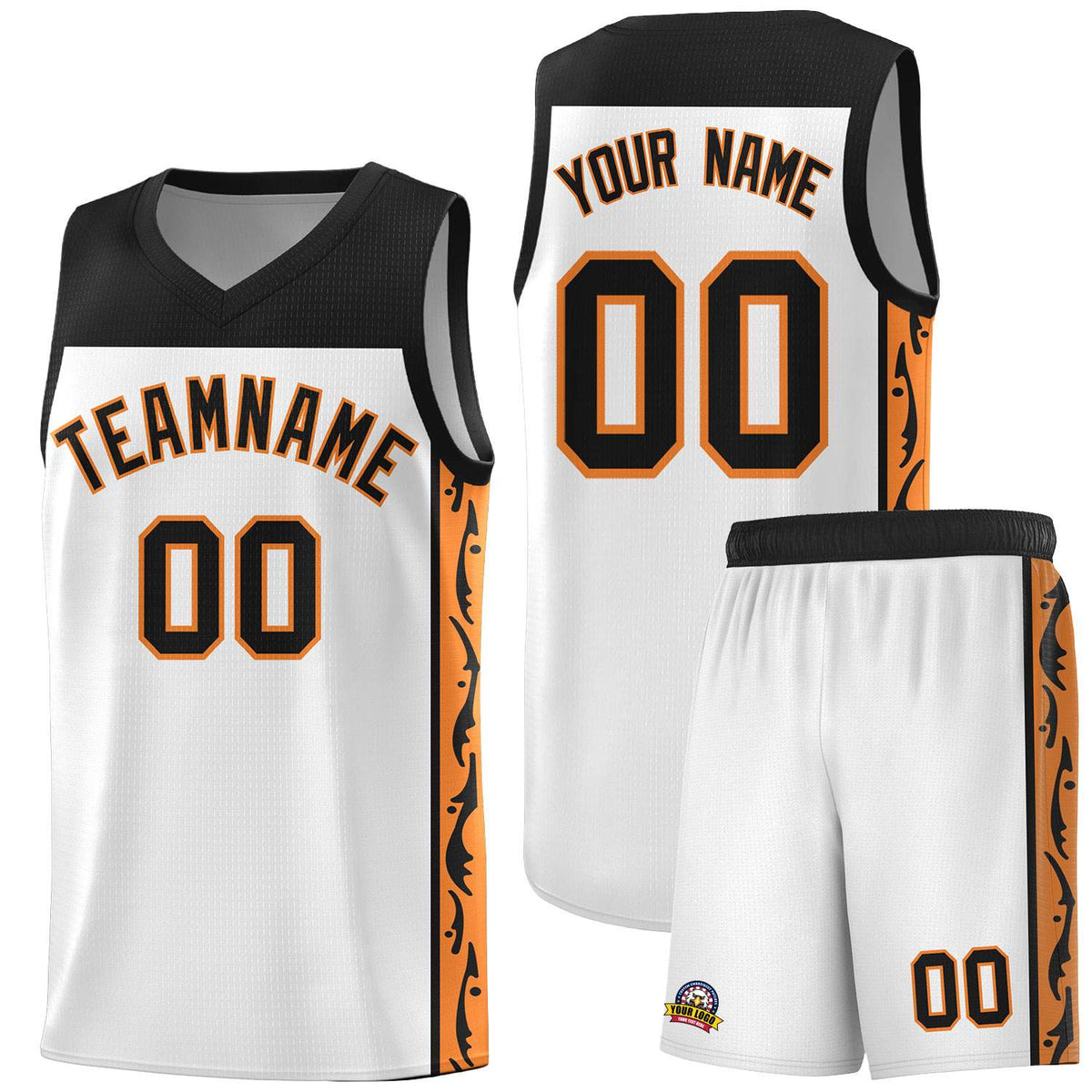 Custom White Side Pattern Sports Uniform Basketball Jersey