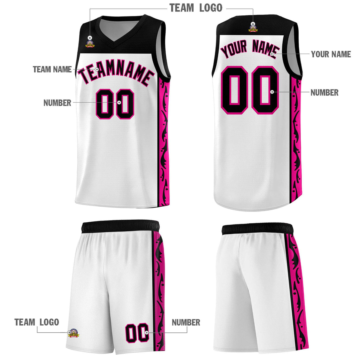 Custom White Side Pattern Sports Uniform Basketball Jersey