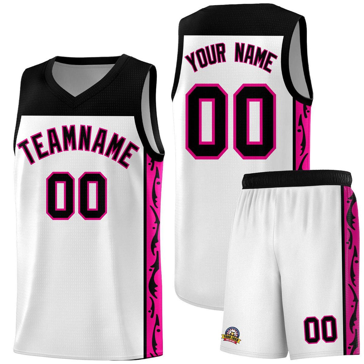 Custom White Side Pattern Sports Uniform Basketball Jersey