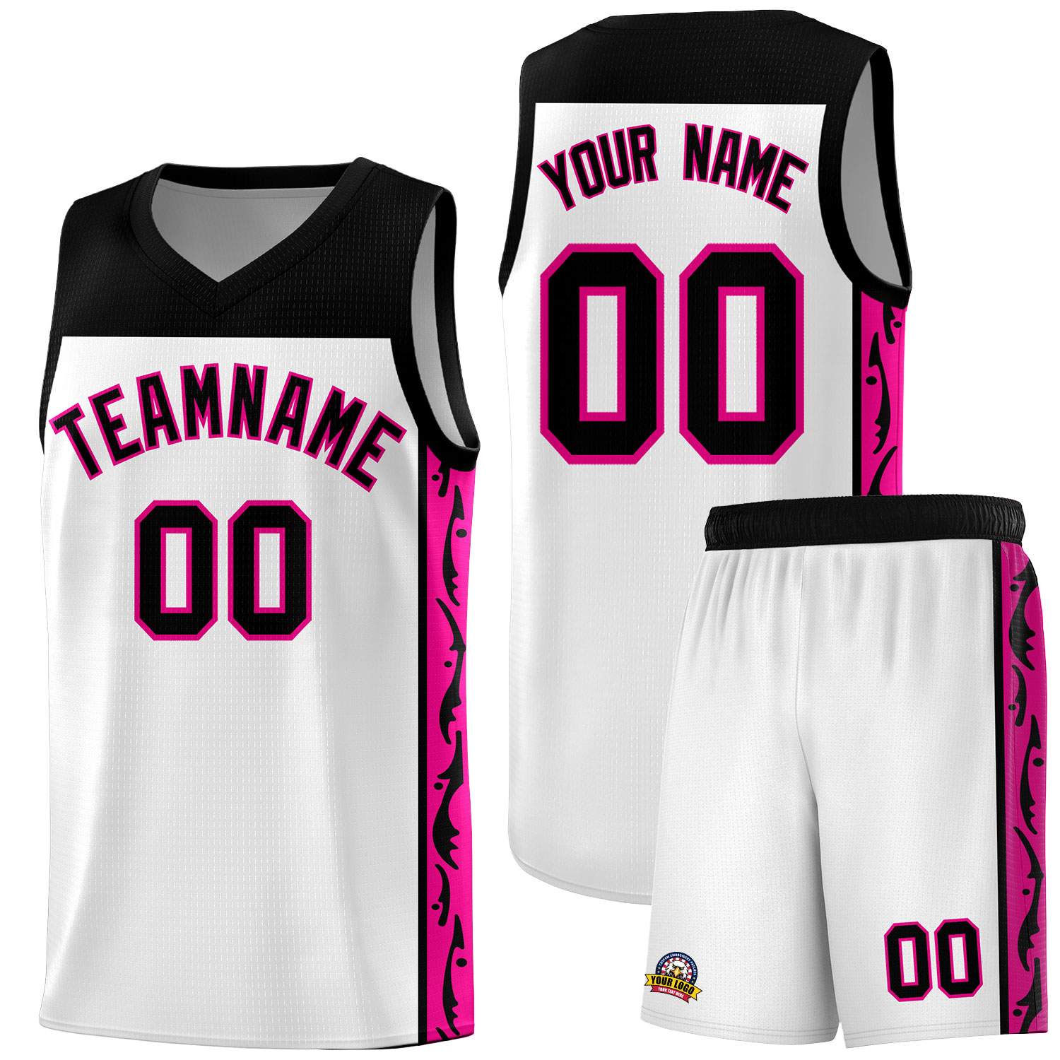 Custom White Side Pattern Sports Uniform Basketball Jersey