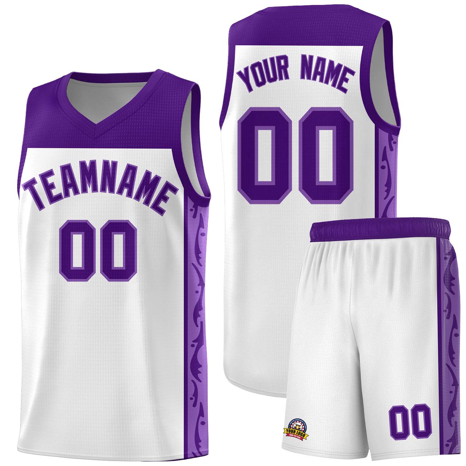 Custom White Side Pattern Sports Uniform Basketball Jersey