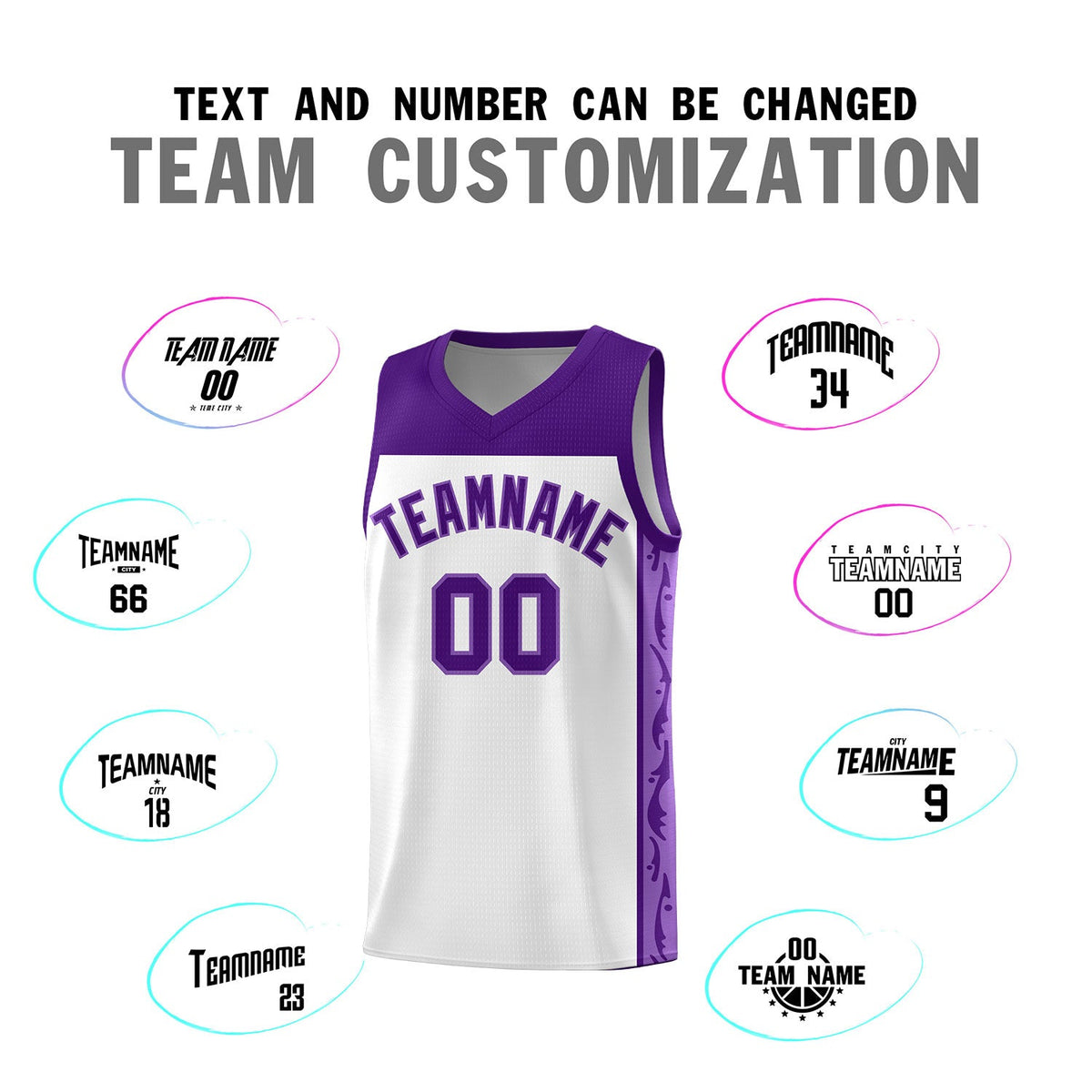 Custom White Side Pattern Sports Uniform Basketball Jersey