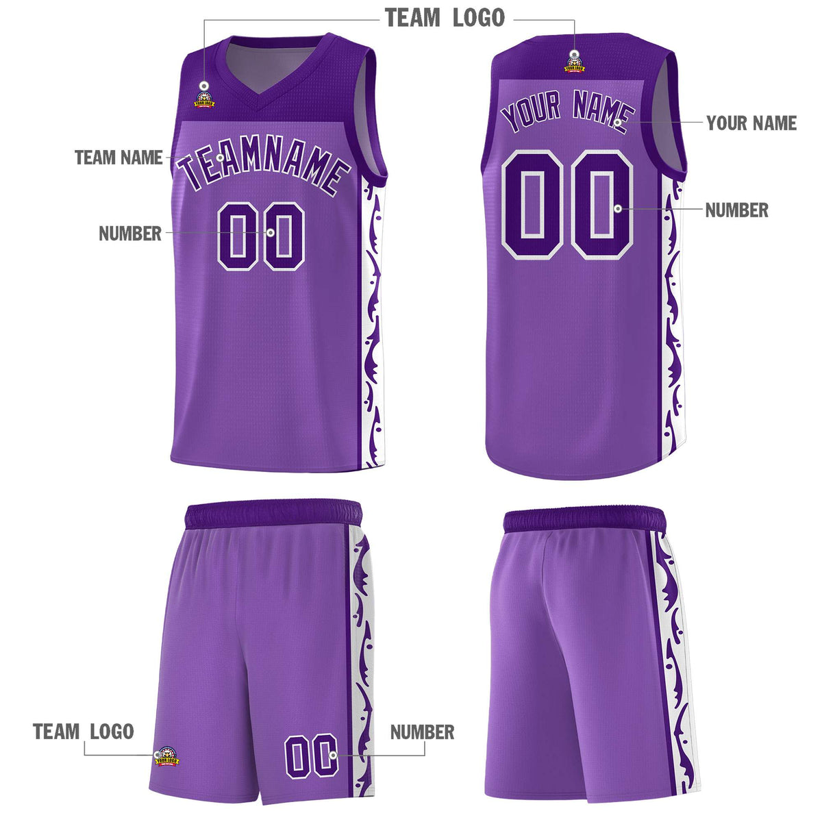 Custom Purple Side Pattern Sports Uniform Basketball Jersey