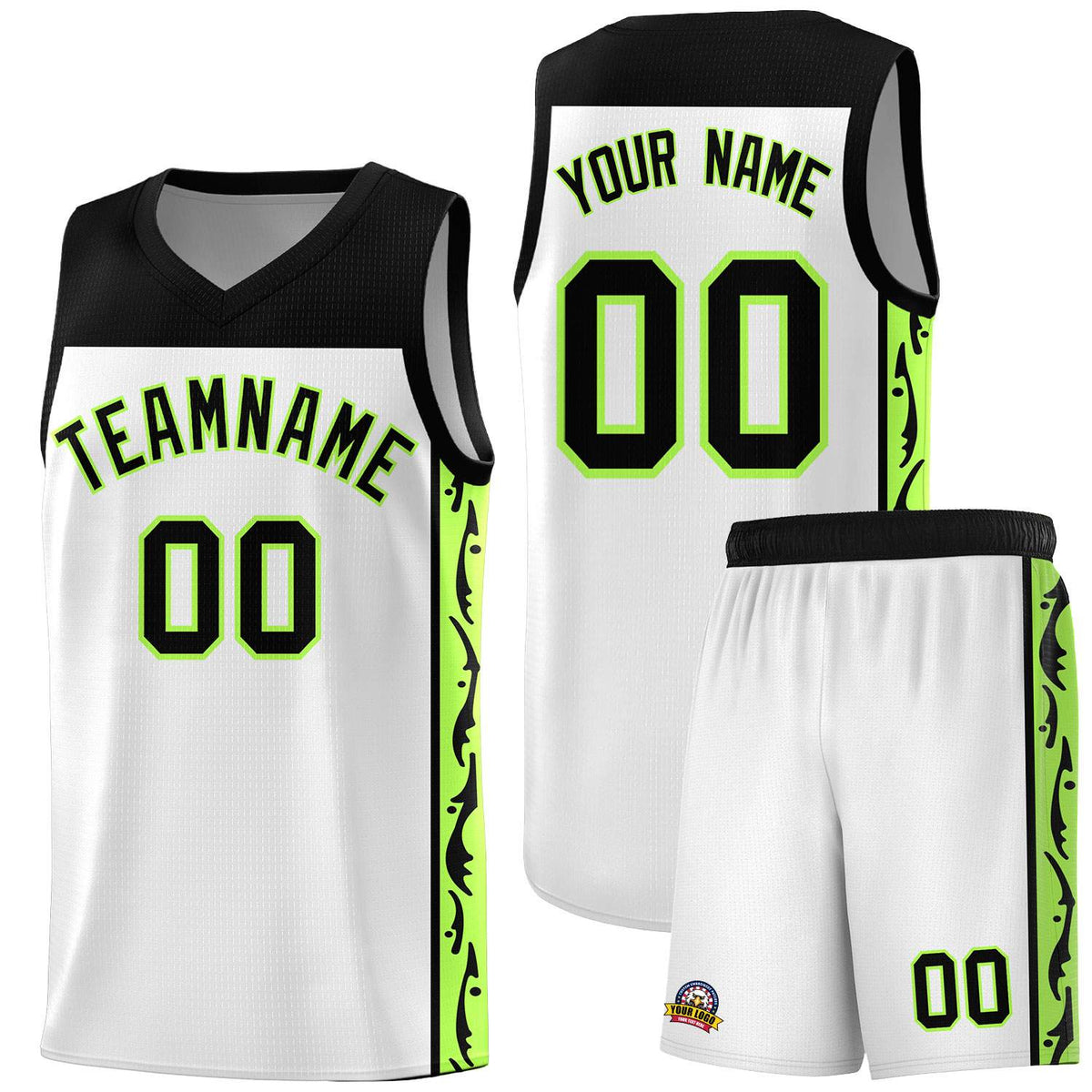 Custom White Side Pattern Sports Uniform Basketball Jersey