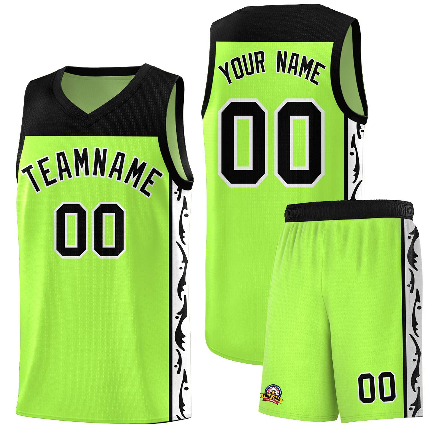 Custom Neon Green Side Pattern Sports Uniform Basketball Jersey