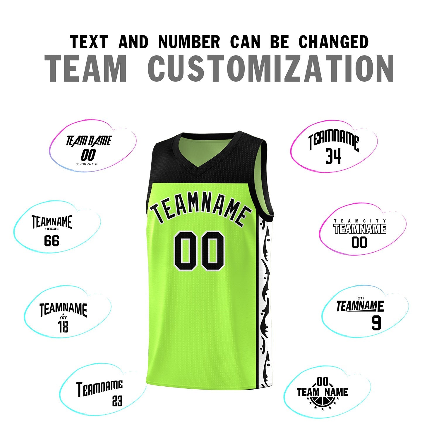 Custom Neon Green Side Pattern Sports Uniform Basketball Jersey