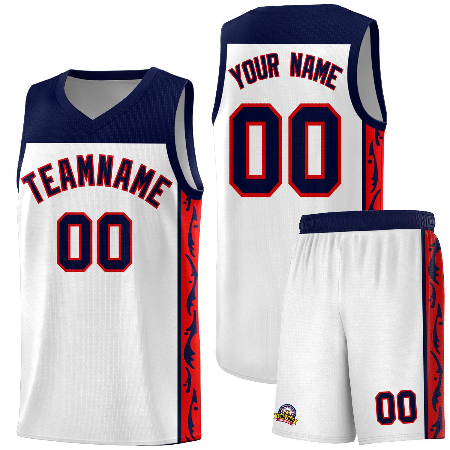 Custom White Side Pattern Sports Uniform Basketball Jersey