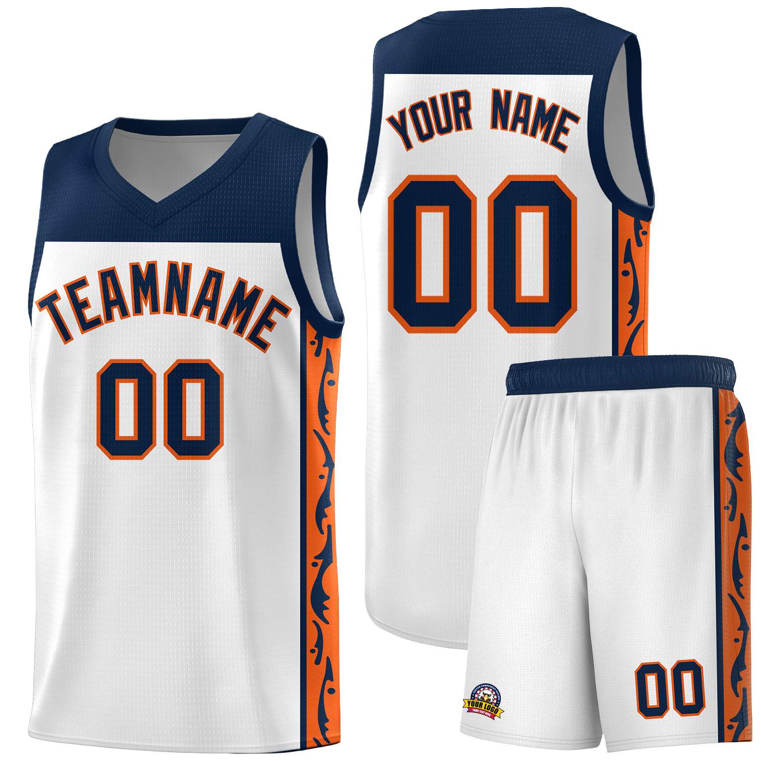 Custom White Side Pattern Sports Uniform Basketball Jersey