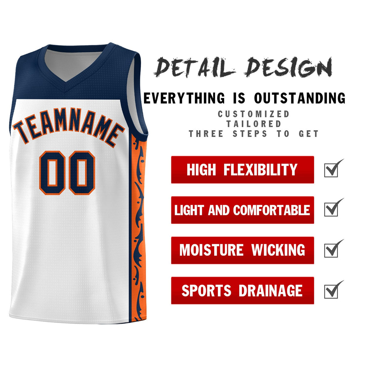 Custom White Side Pattern Sports Uniform Basketball Jersey
