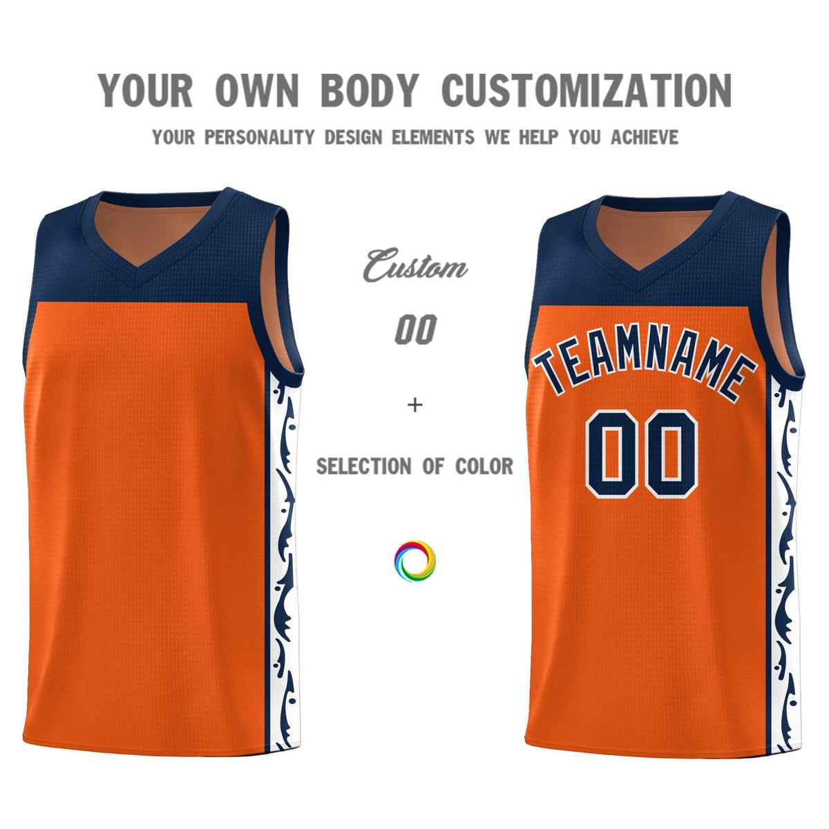 Custom Orange Side Pattern Sports Uniform Basketball Jersey