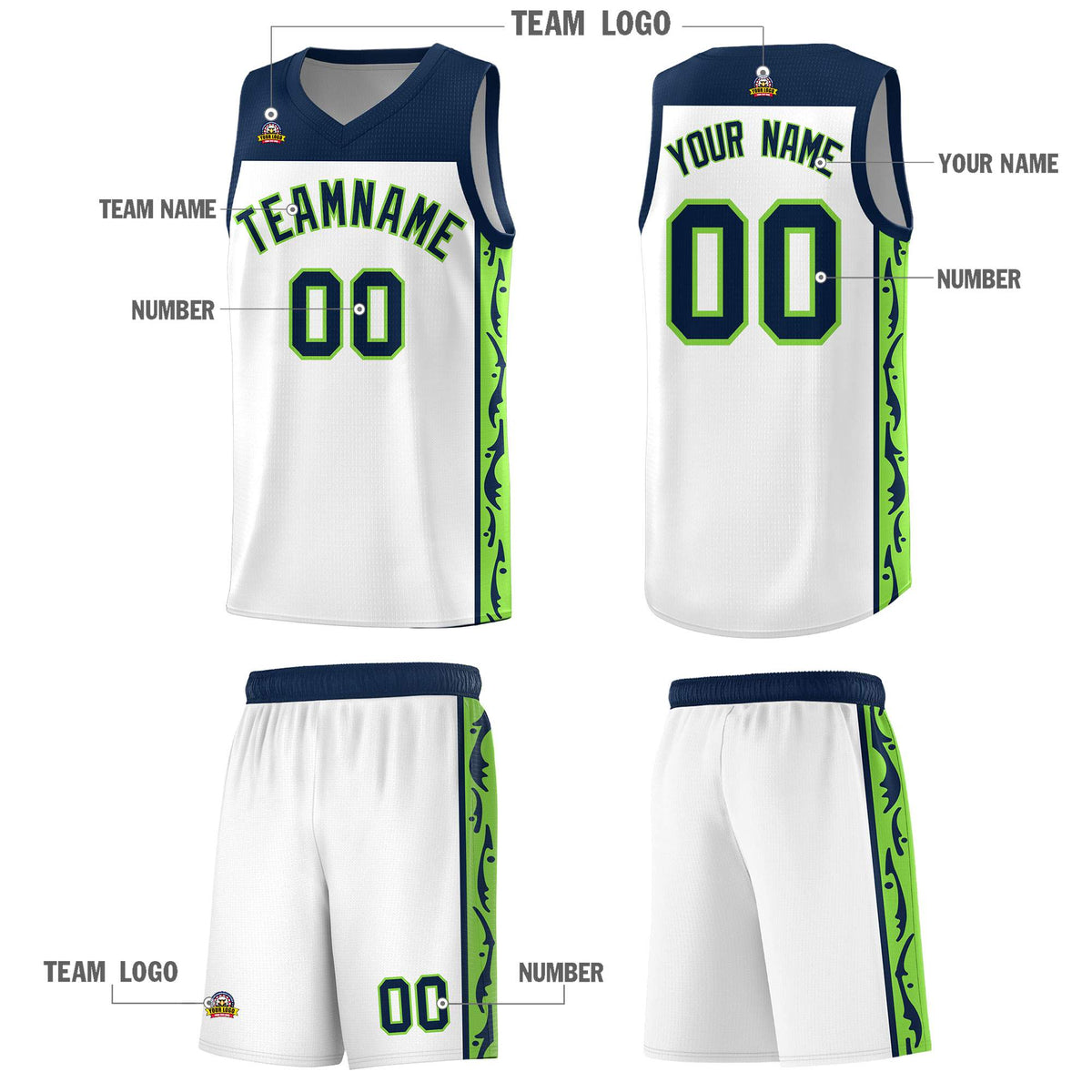 Custom White Side Pattern Sports Uniform Basketball Jersey