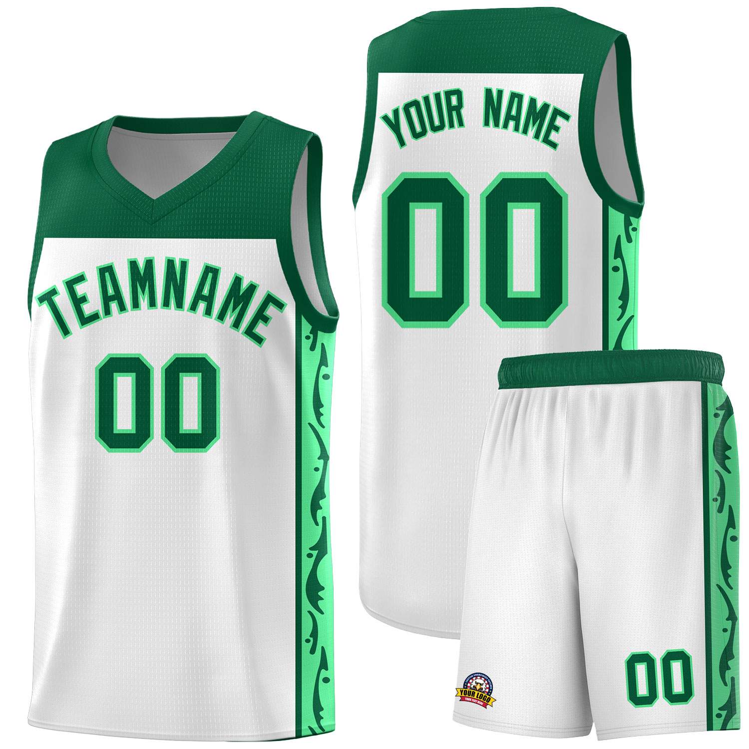 Custom White Side Pattern Sports Uniform Basketball Jersey