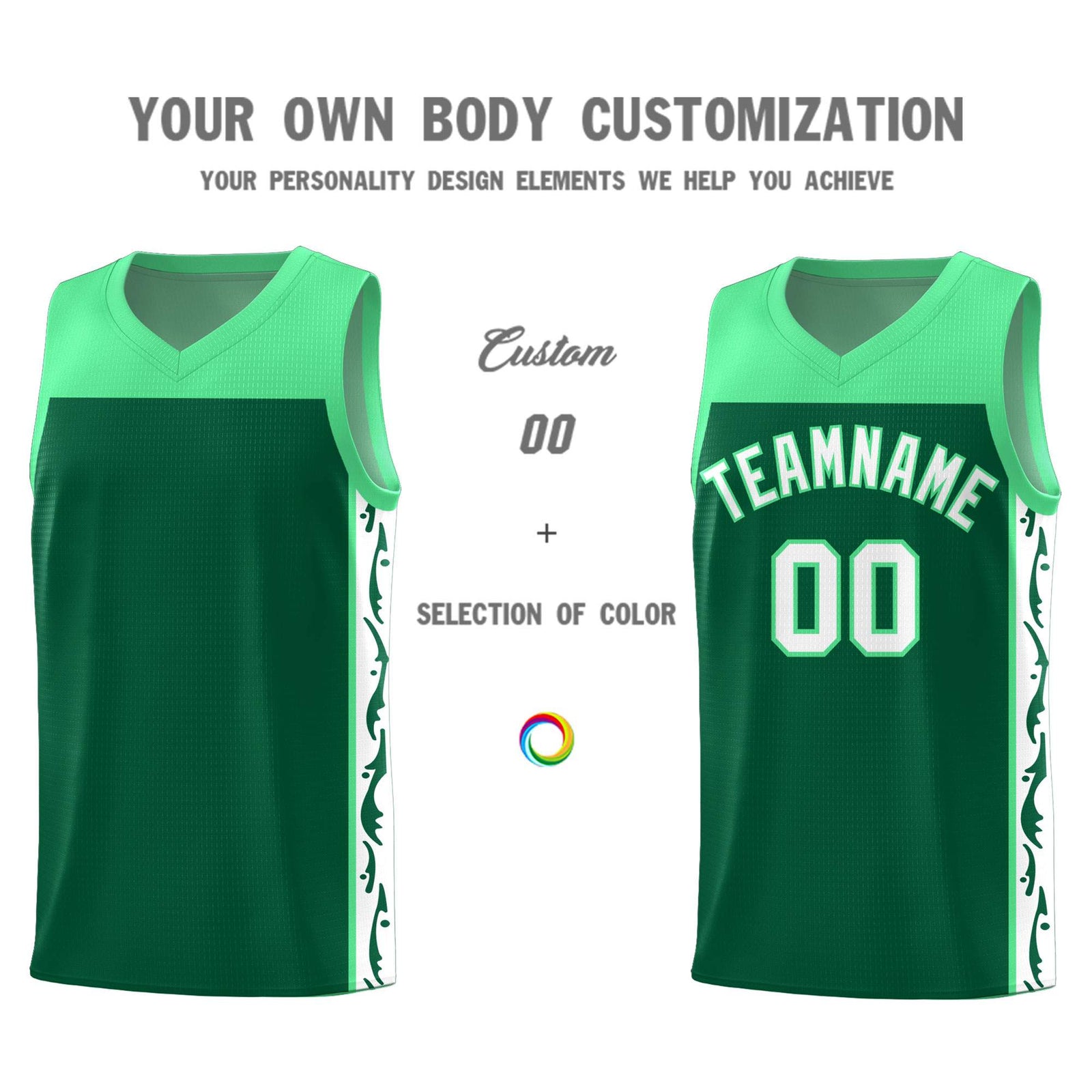 Custom Kelly Green Side Pattern Sports Uniform Basketball Jersey