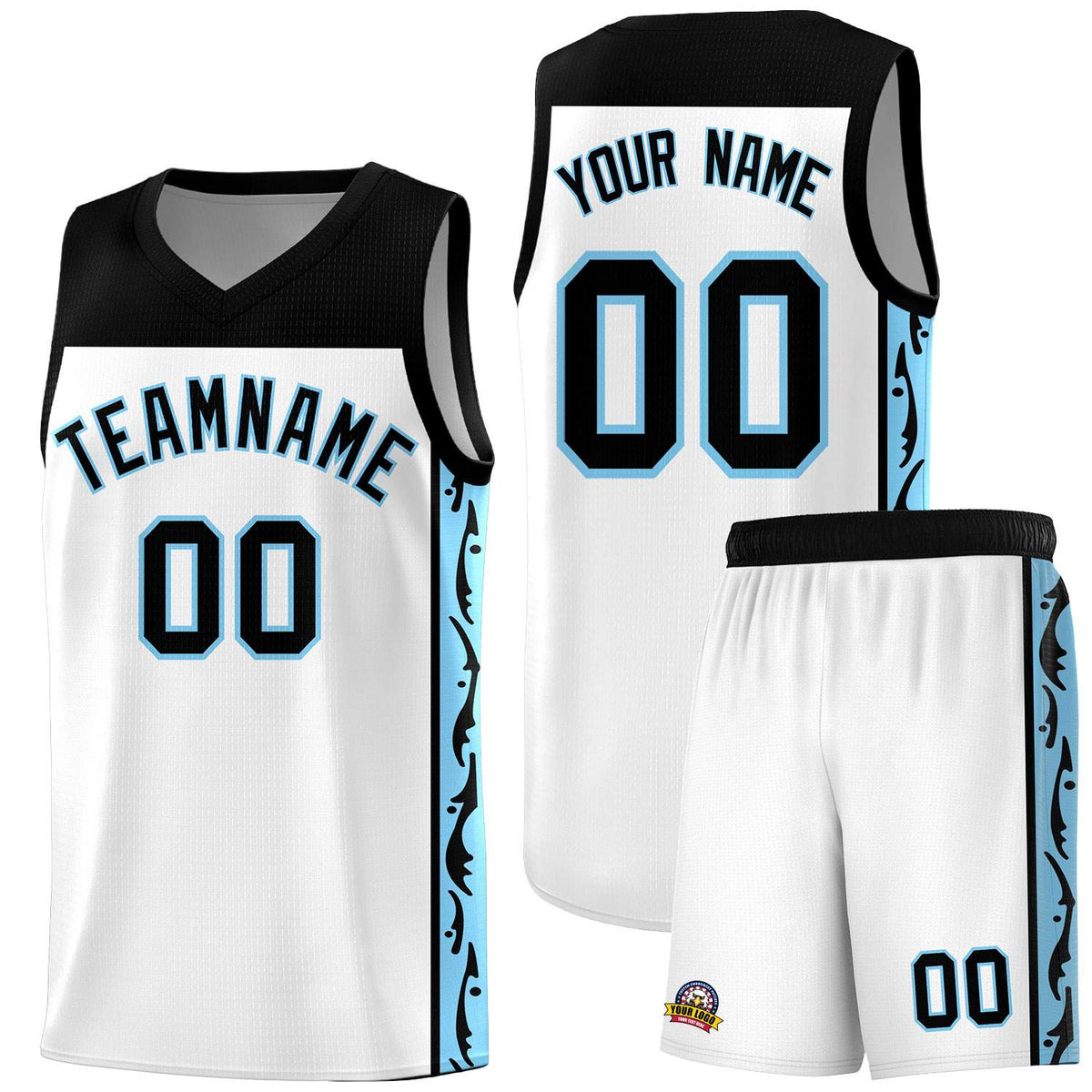 Custom White Side Pattern Sports Uniform Basketball Jersey