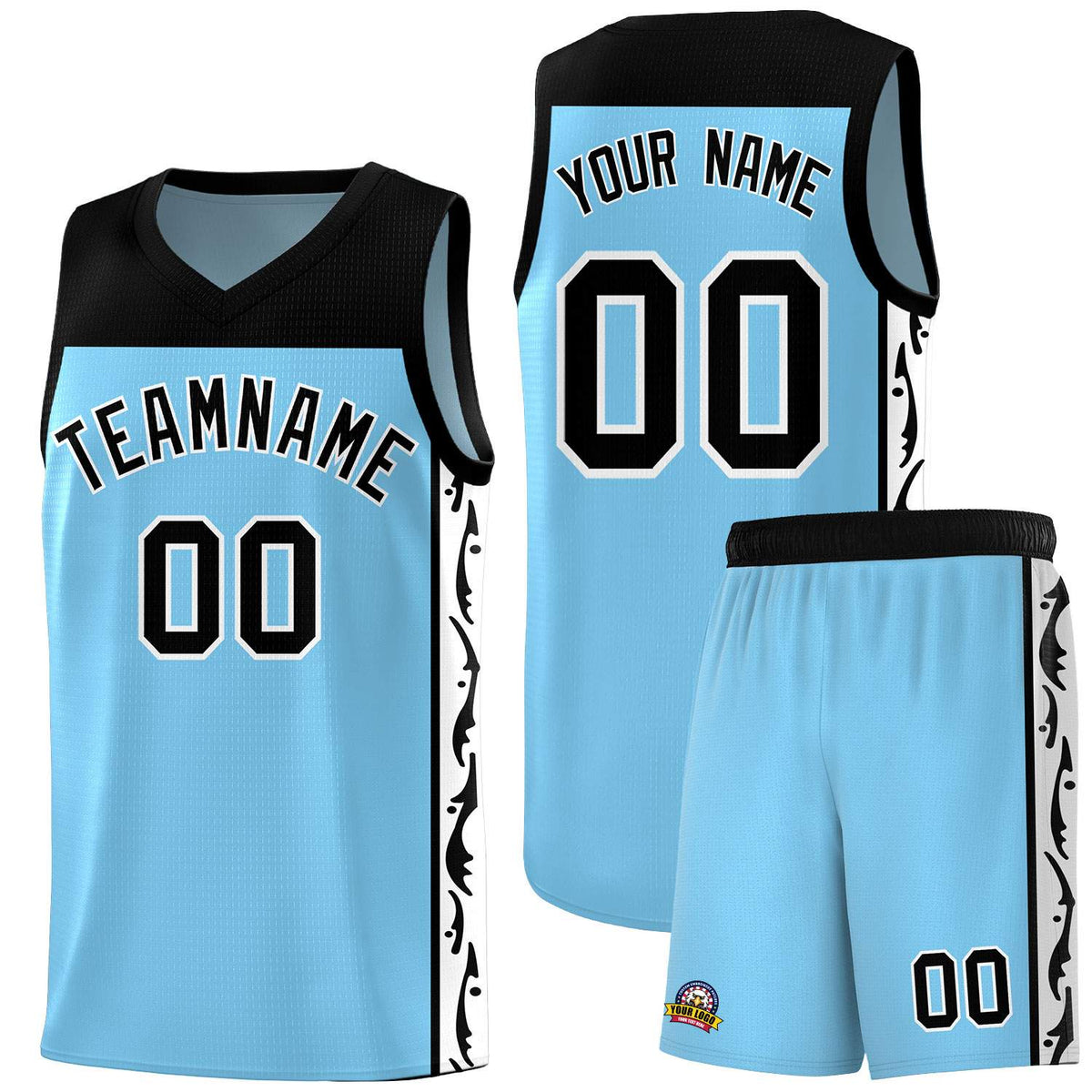 Custom Light Blue Side Pattern Sports Uniform Basketball Jersey