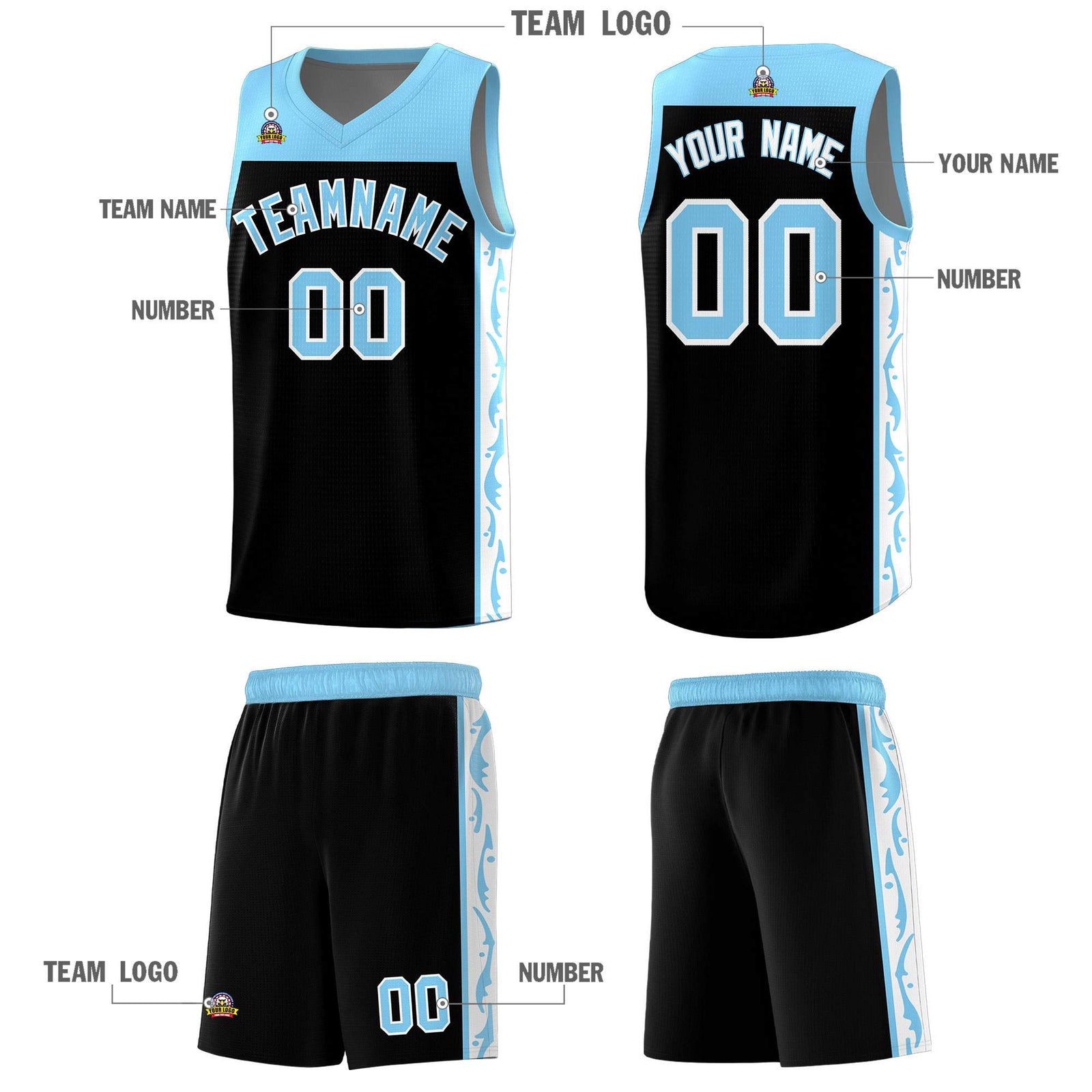Custom Black Side Pattern Sports Uniform Basketball Jersey
