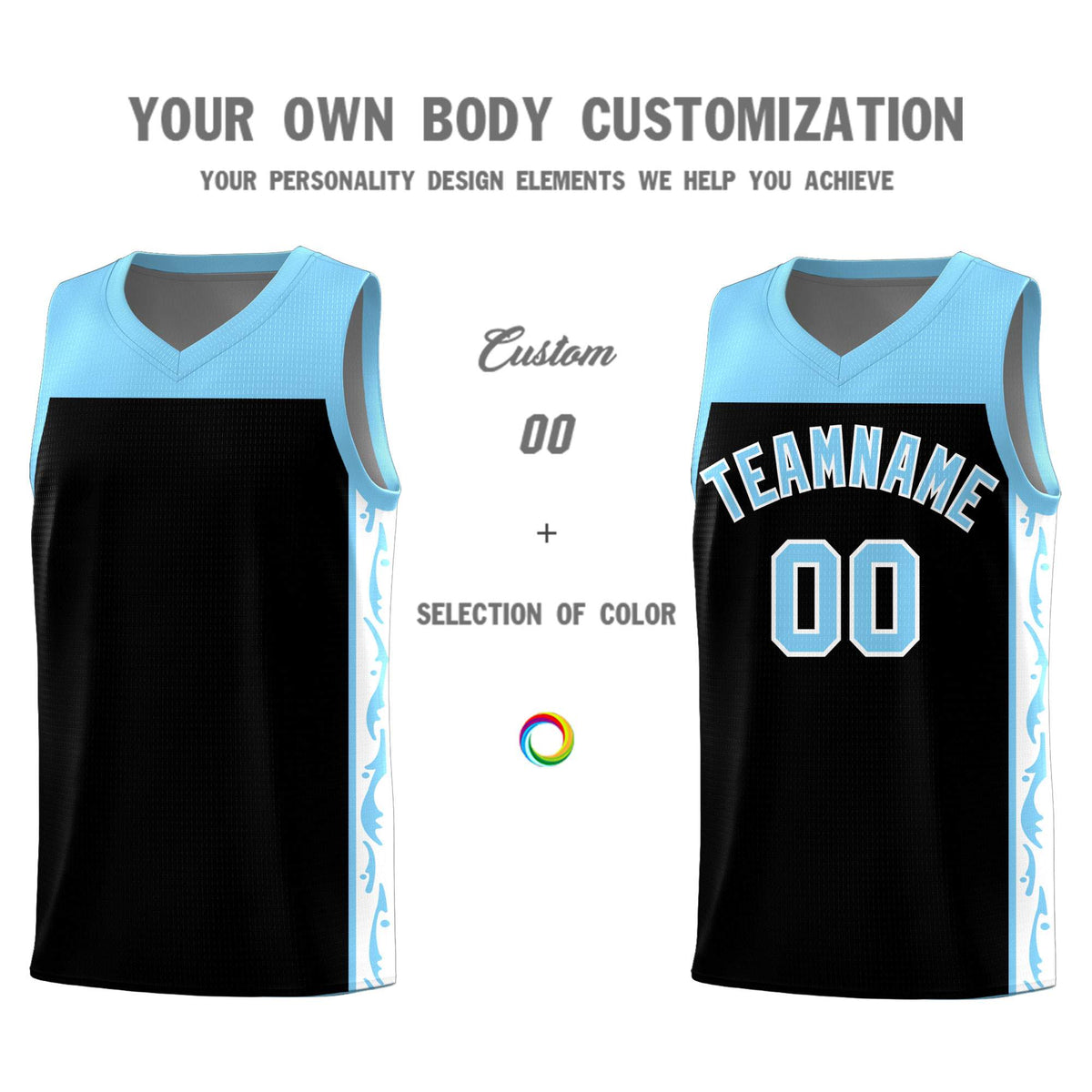 Custom Black Side Pattern Sports Uniform Basketball Jersey