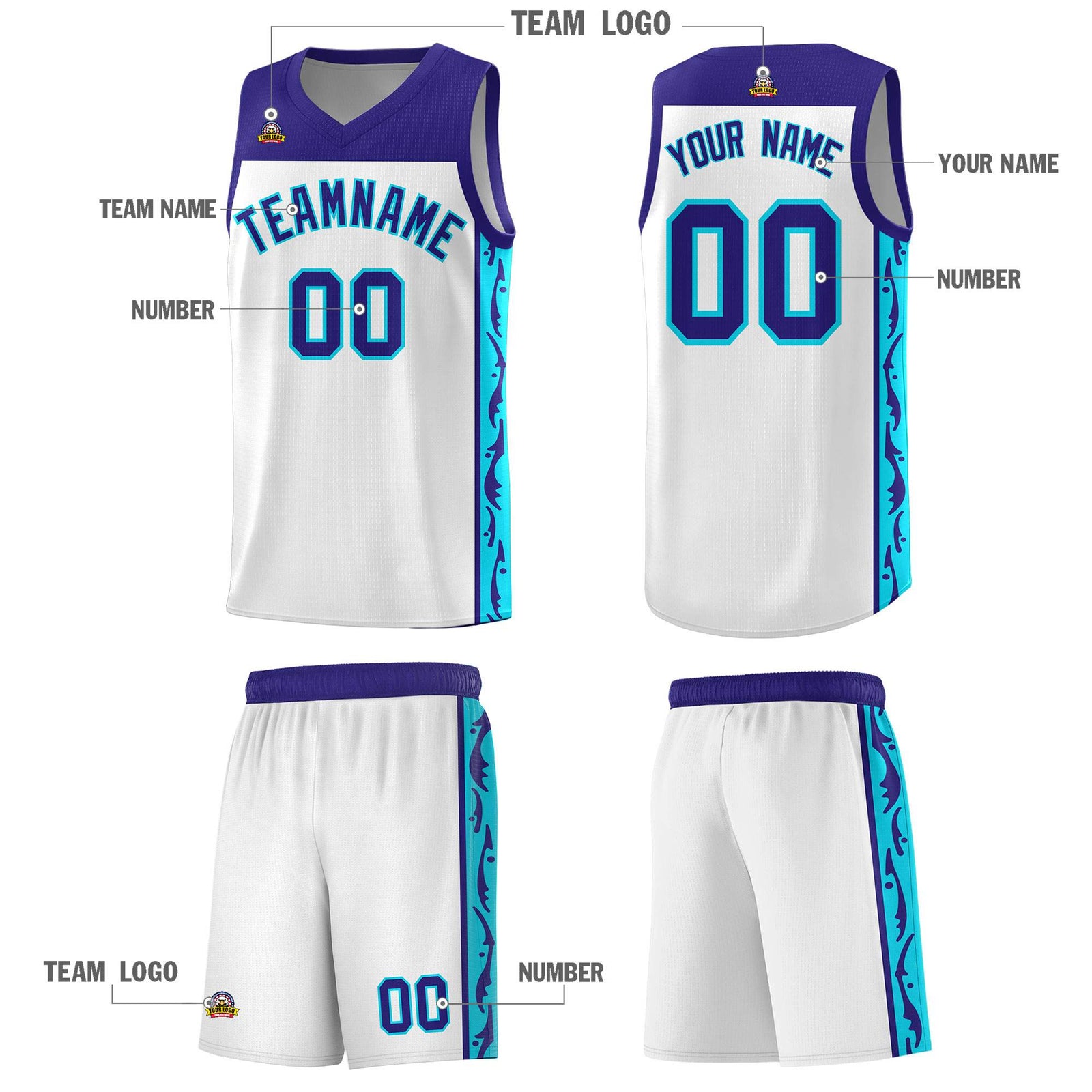 Custom White Side Pattern Sports Uniform Basketball Jersey