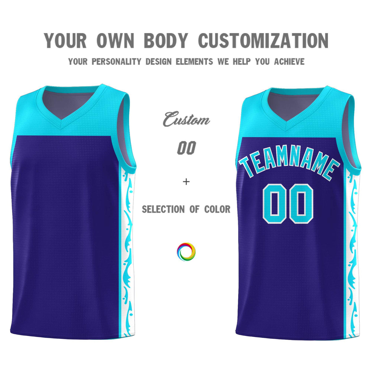 Custom Royal Side Pattern Sports Uniform Basketball Jersey