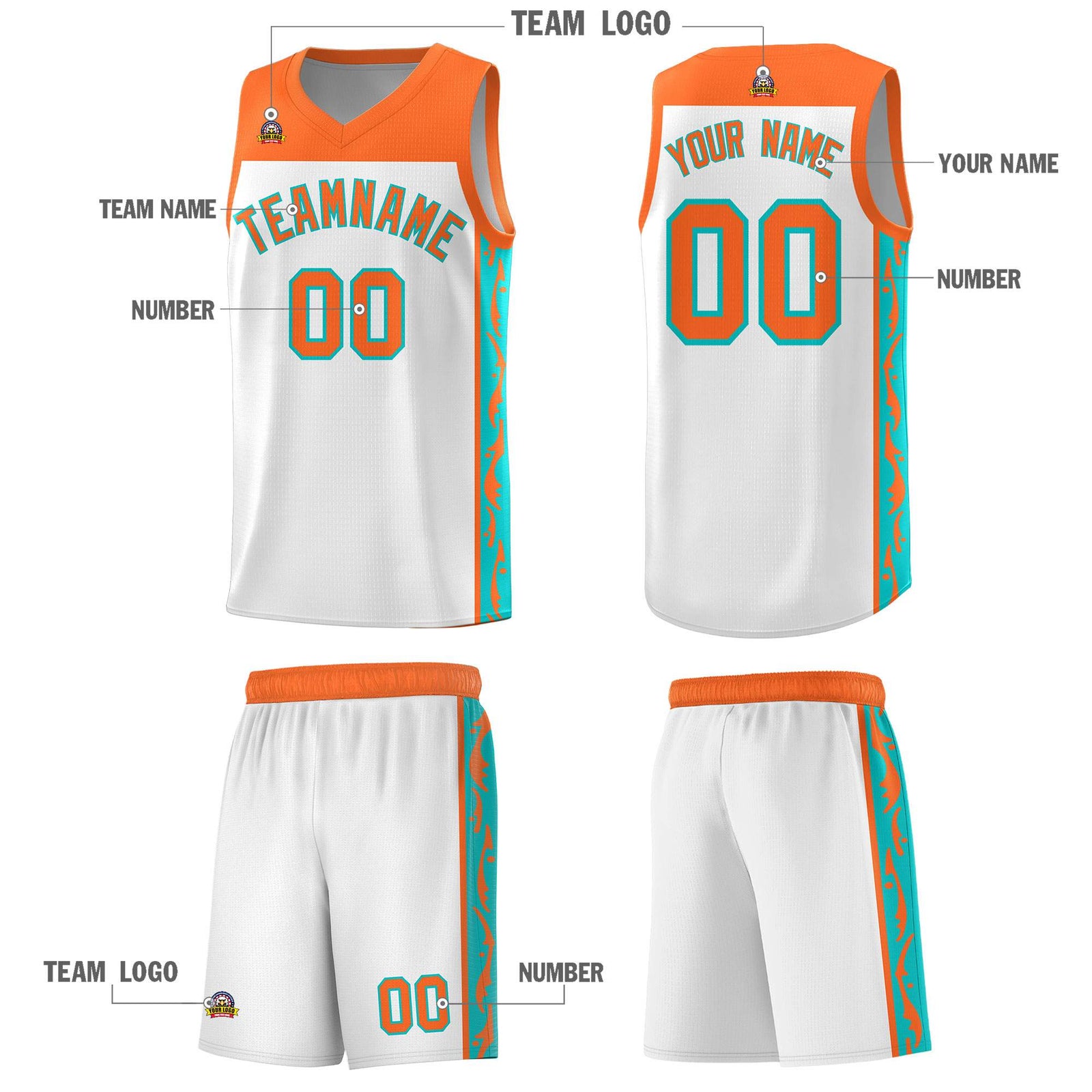 Custom White Side Pattern Sports Uniform Basketball Jersey