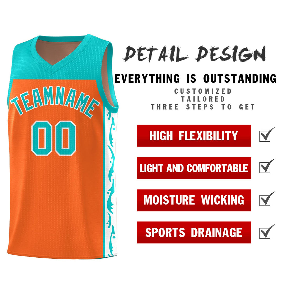 Custom Orange Side Pattern Sports Uniform Basketball Jersey