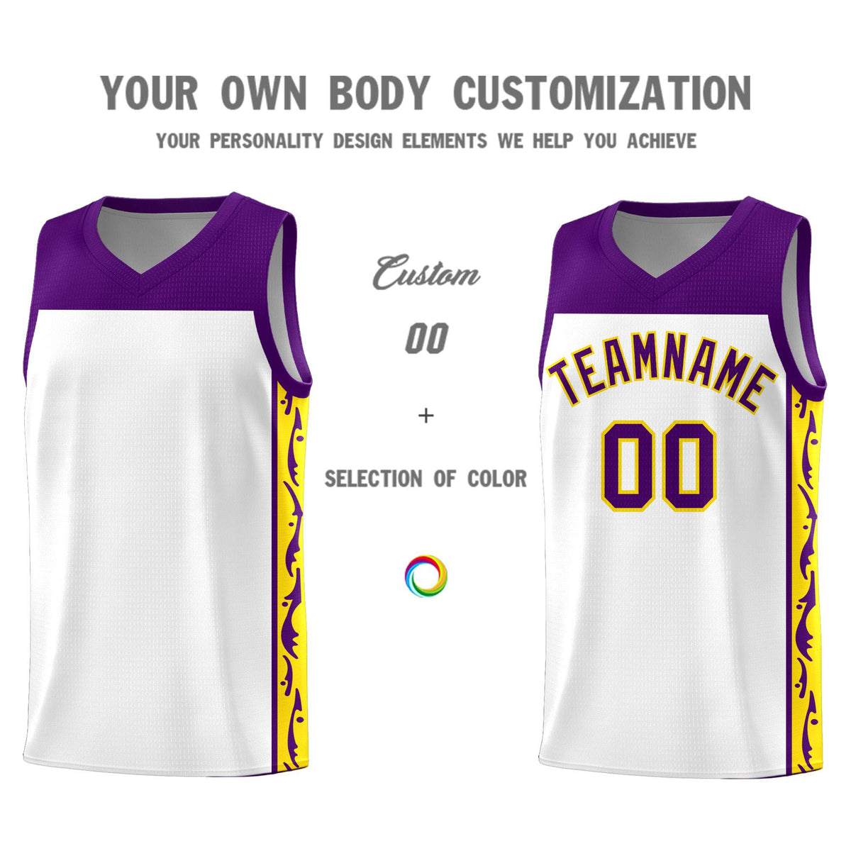Custom White Side Pattern Sports Uniform Basketball Jersey