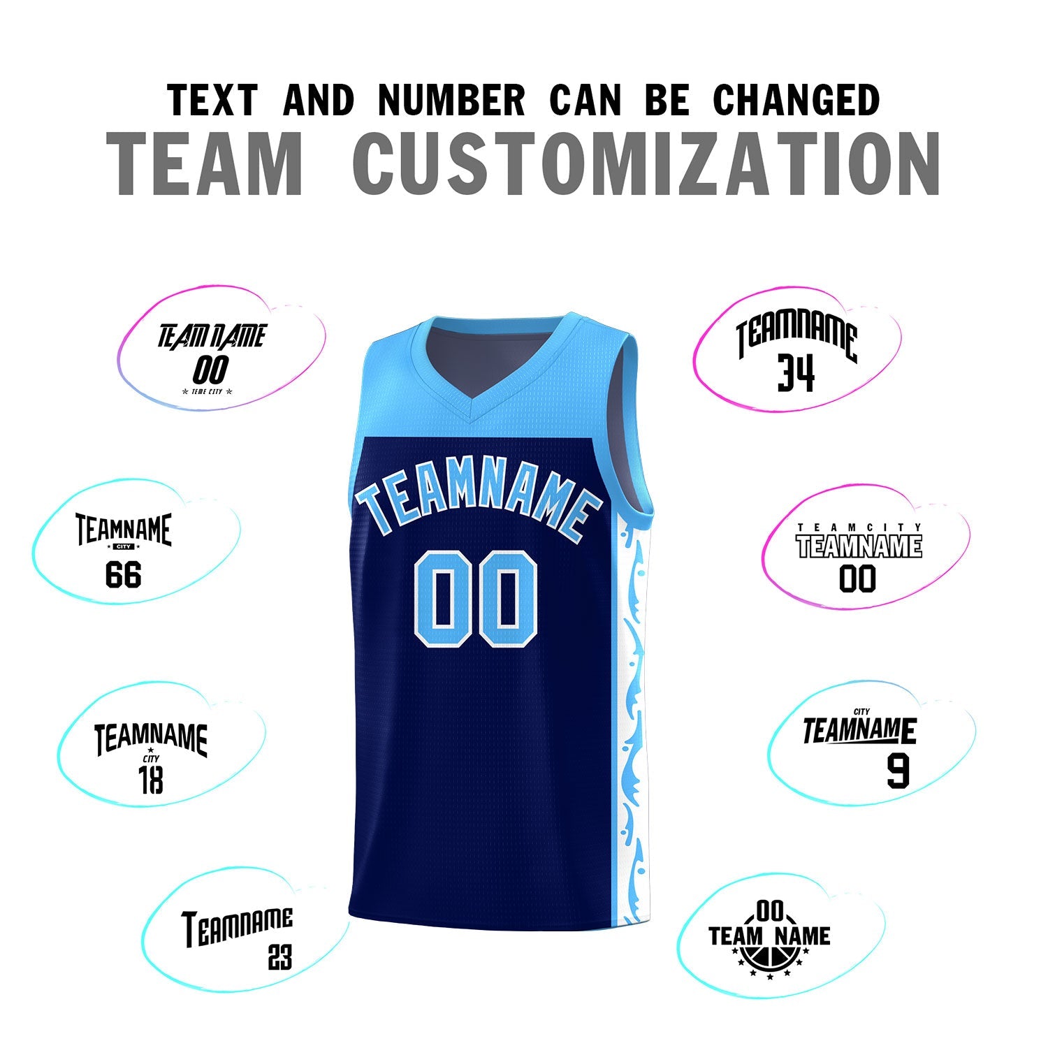 Custom Navy Side Pattern Sports Uniform Basketball Jersey