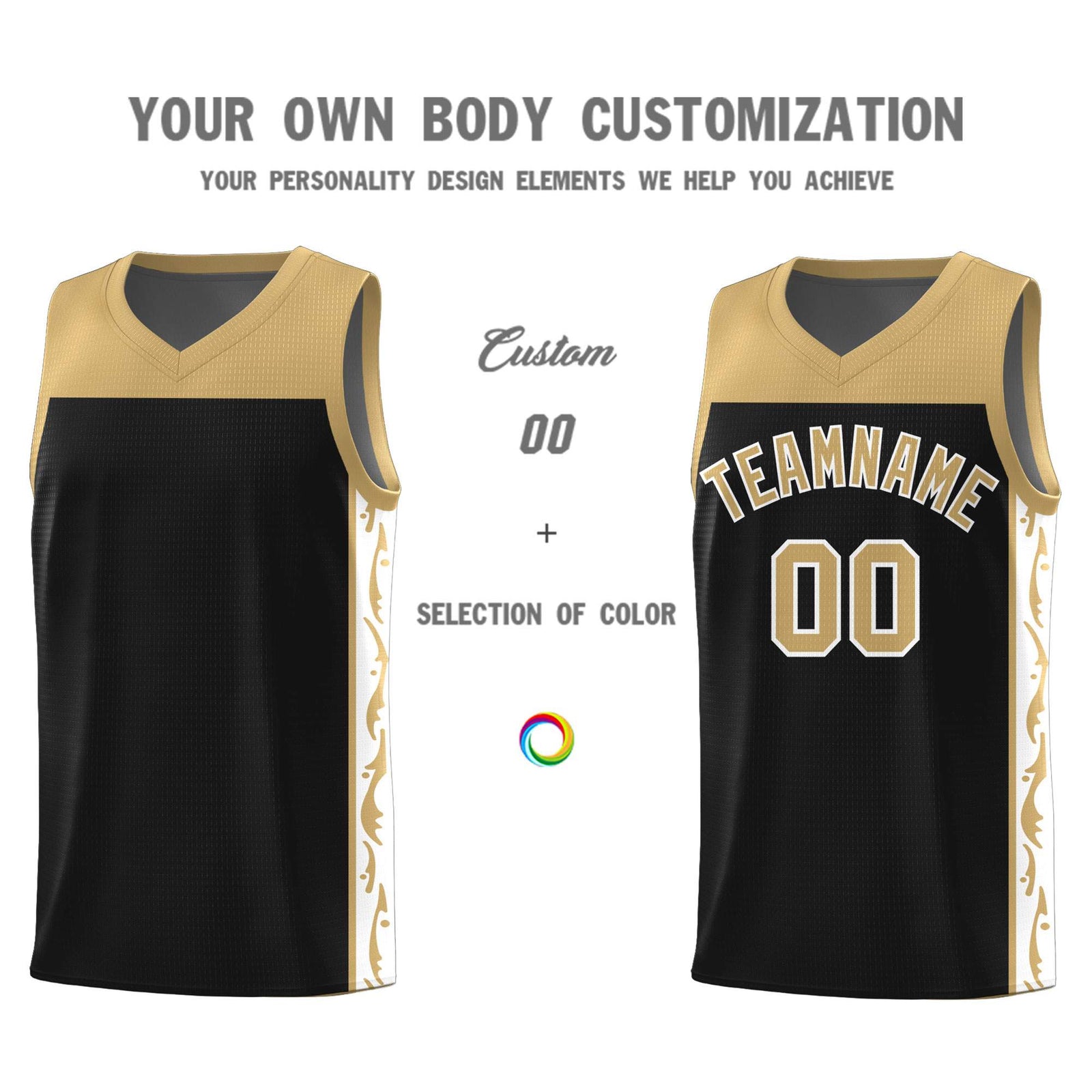 Custom Black Side Pattern Sports Uniform Basketball Jersey