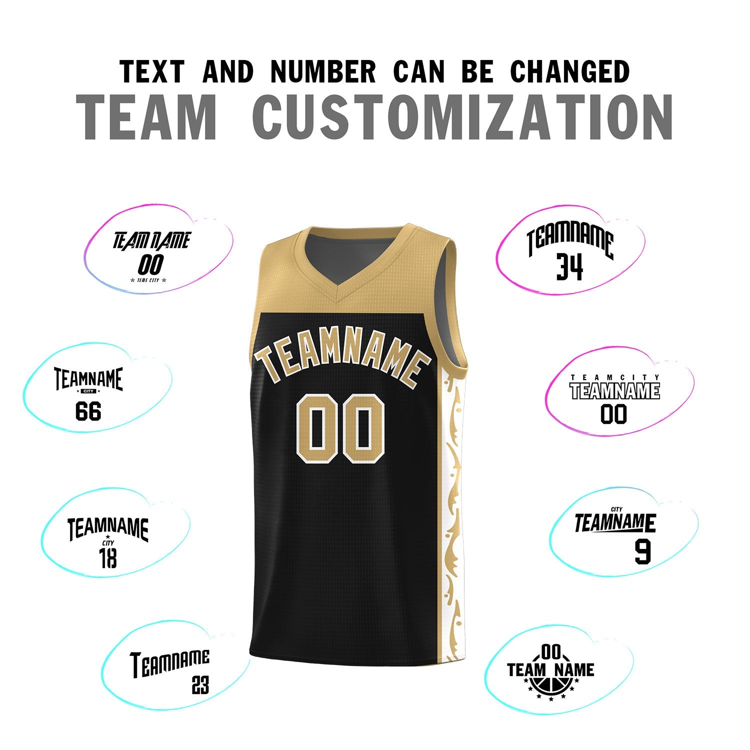 Custom Black Side Pattern Sports Uniform Basketball Jersey