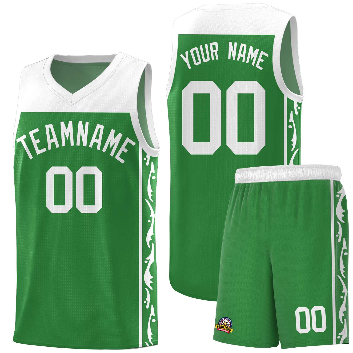 Custom Kelly Green Side Pattern Sports Uniform Basketball Jersey