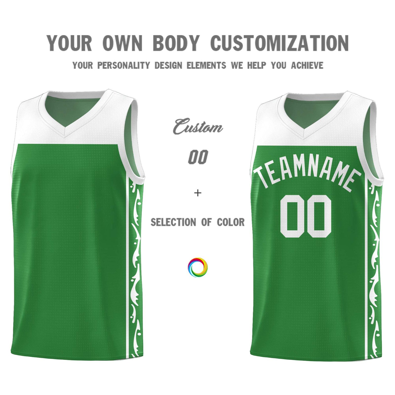 Custom Kelly Green Side Pattern Sports Uniform Basketball Jersey