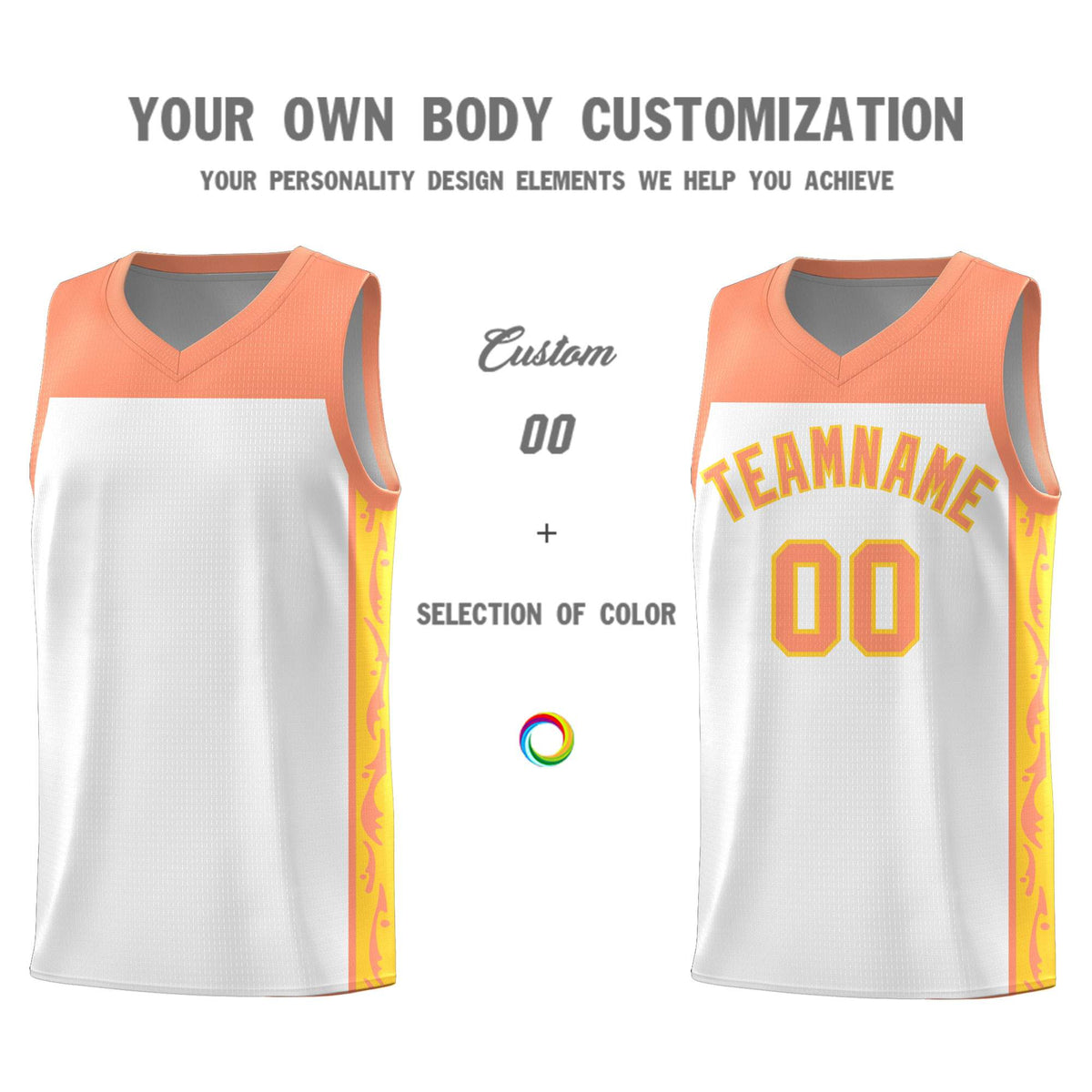 Custom White Side Pattern Sports Uniform Basketball Jersey