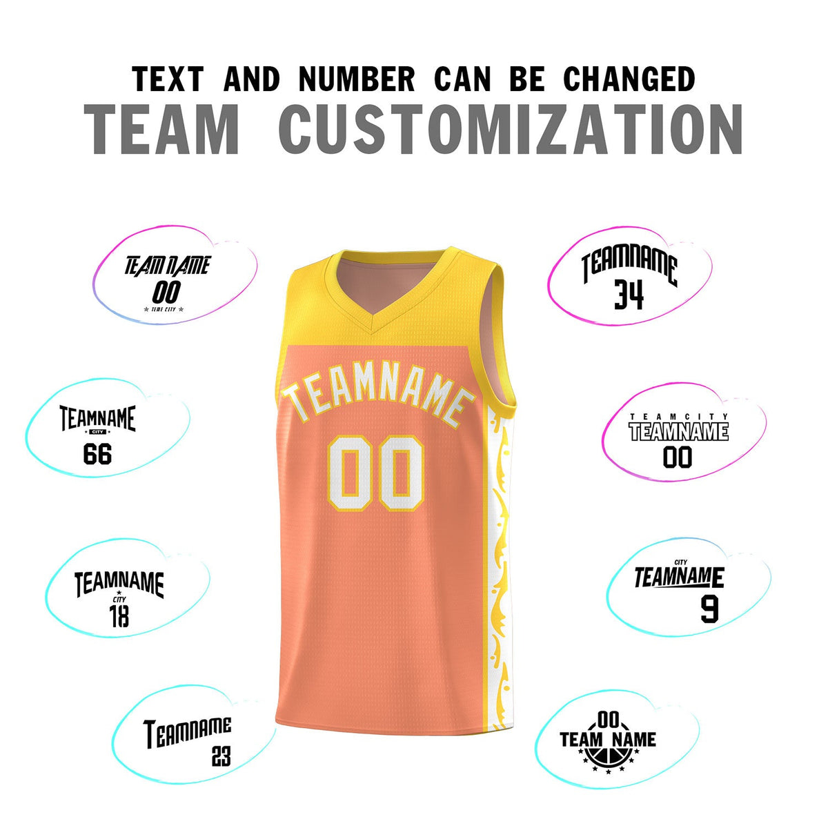 Custom Gold Orange Side Pattern Sports Uniform Basketball Jersey
