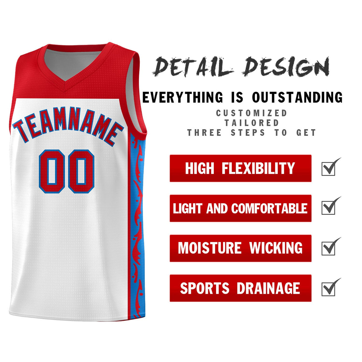 Custom White Side Pattern Sports Uniform Basketball Jersey