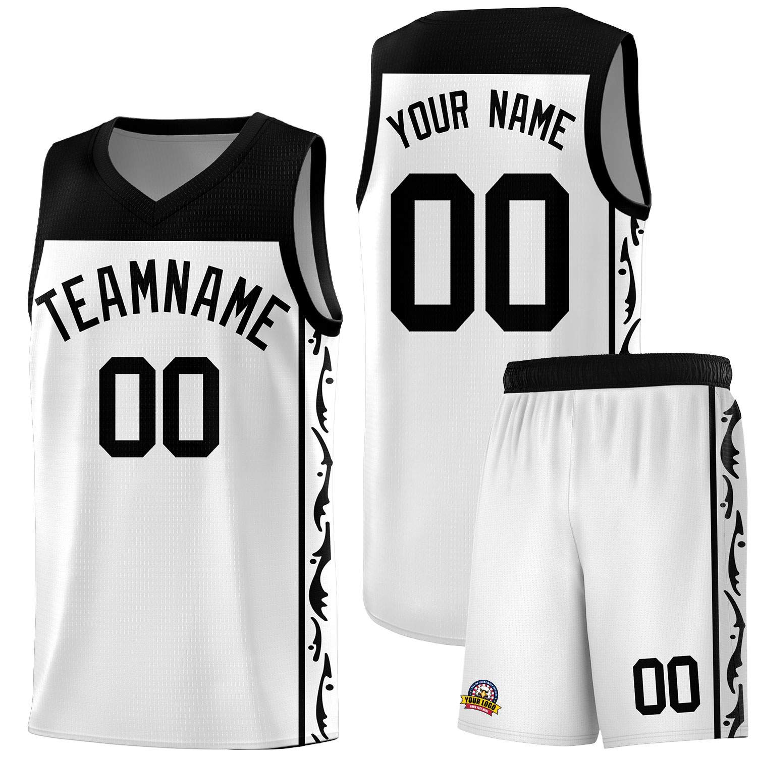 Custom White Side Pattern Sports Uniform Basketball Jersey