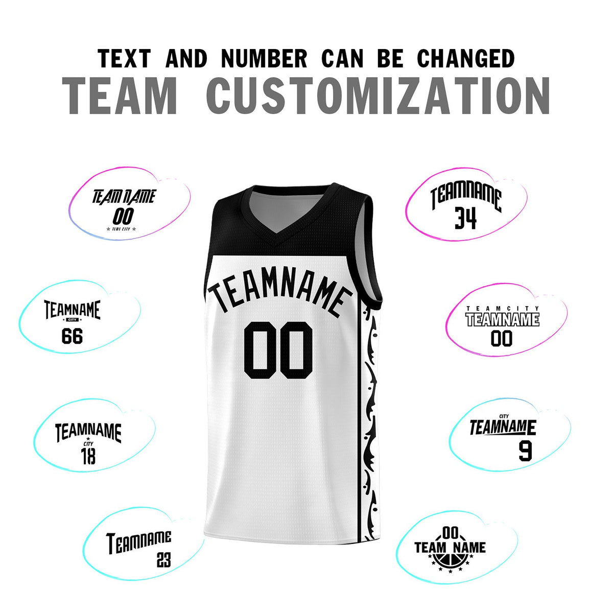 Custom White Side Pattern Sports Uniform Basketball Jersey