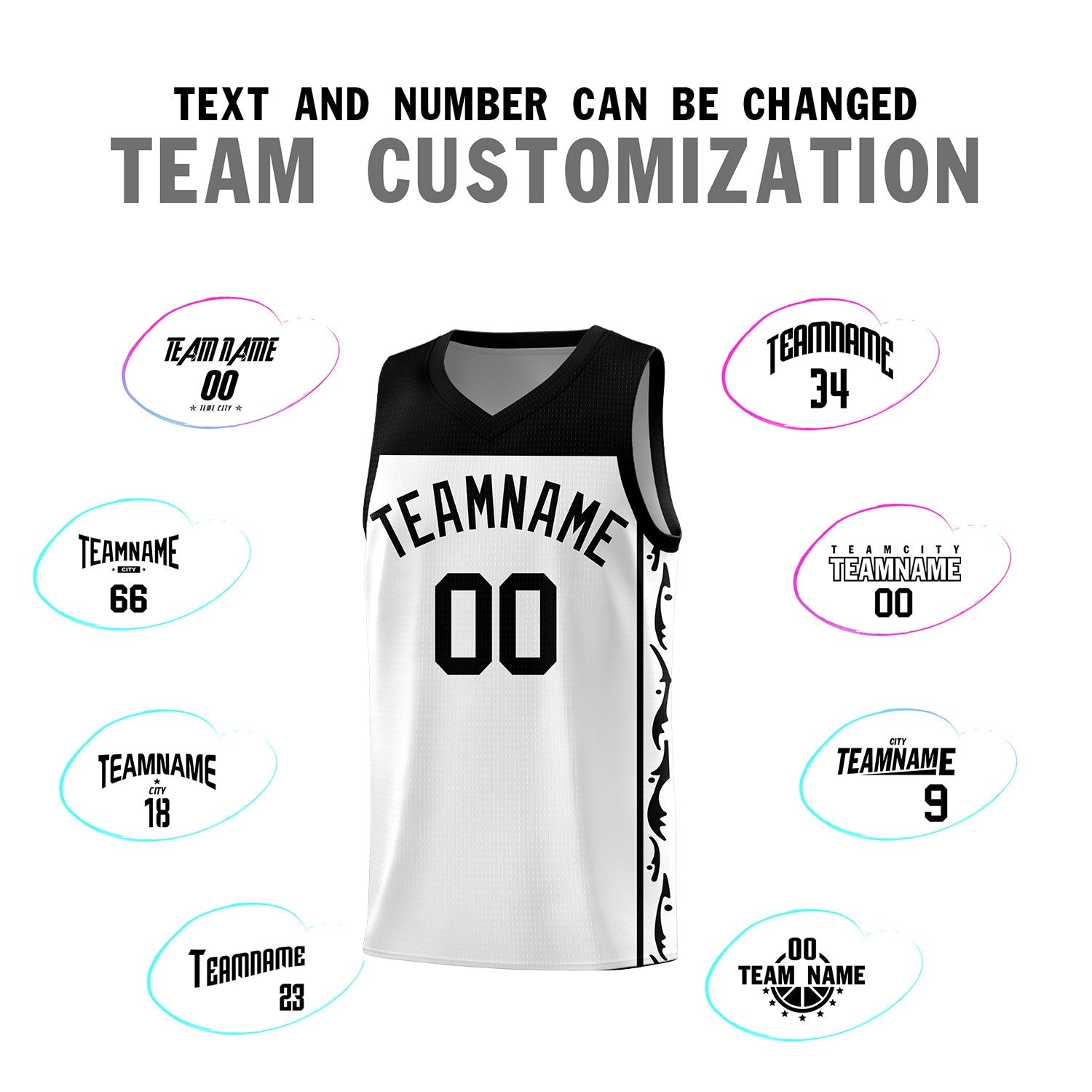 Custom White Side Pattern Sports Uniform Basketball Jersey