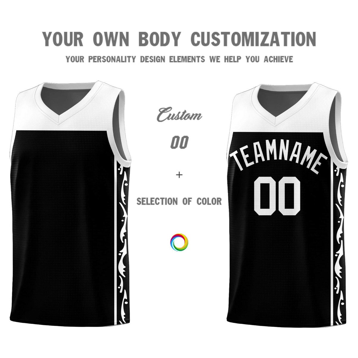 Custom Black Side Pattern Sports Uniform Basketball Jersey